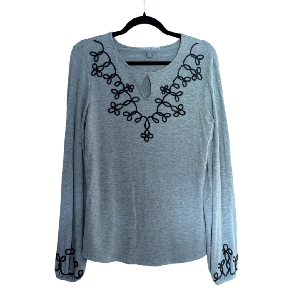 By Design Long Sleeve Blouse With Ribbon Neckline Detailing Size S
